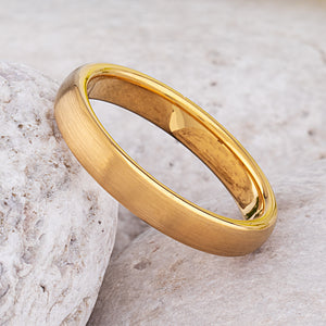 Lightly Brushed Gold Plated Tungsten Ring, 4mm Comfort Fit Band - TCR015