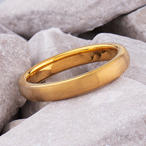 Lightly Brushed Gold Plated Tungsten Ring, 4mm Comfort Fit Band - TCR015