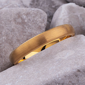 Lightly Brushed Gold Plated Tungsten Ring, 4mm Comfort Fit Band - TCR015