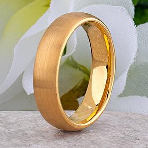 Yellow Gold Tungsten Ring with Brushed Surface - 6mm Width - TCR016