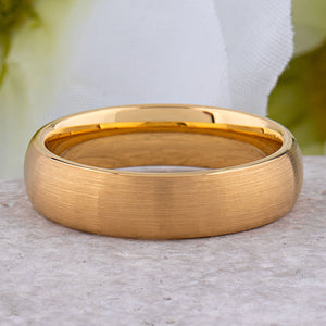 Yellow Gold Tungsten Ring with Brushed Surface - 6mm Width - TCR016