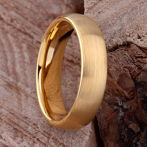 Yellow Gold Tungsten Ring with Brushed Surface - 6mm Width - TCR016