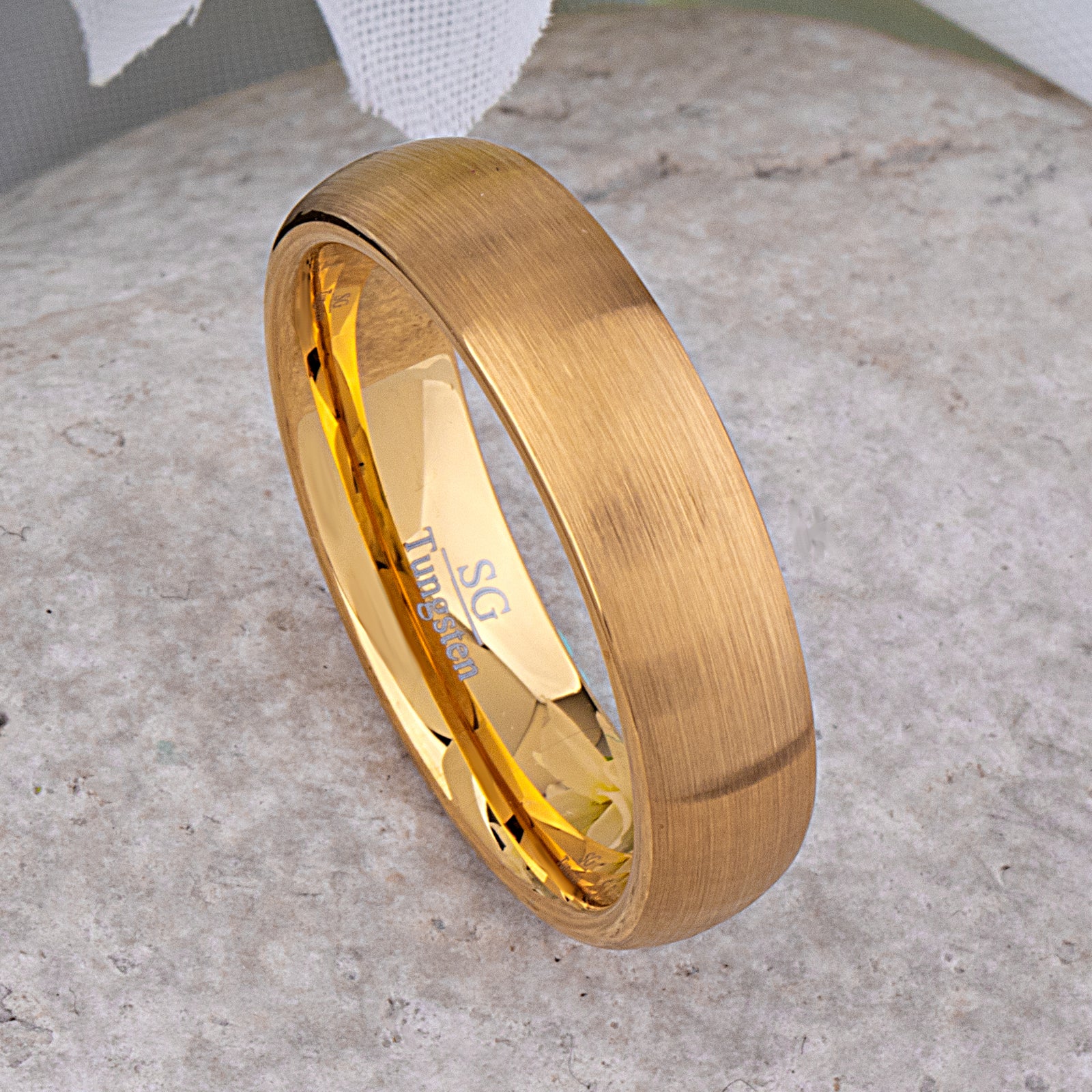 Yellow Gold Tungsten Ring with Brushed Surface - 6mm Width - TCR016