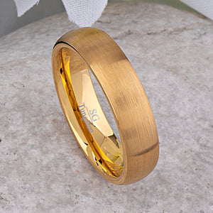 Yellow Gold Tungsten Ring with Brushed Surface - 6mm Width - TCR016