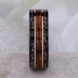 Whiskey Barrel and Meteorite Ring: Black Tungsten Wedding Band - 8mm - TCR018
