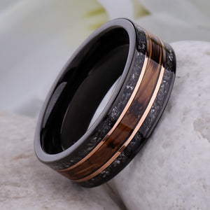 Whiskey Barrel and Meteorite Ring: Black Tungsten Wedding Band - 8mm - TCR018