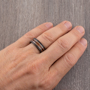 Whiskey Barrel and Meteorite Ring: Black Tungsten Wedding Band - 8mm - TCR018