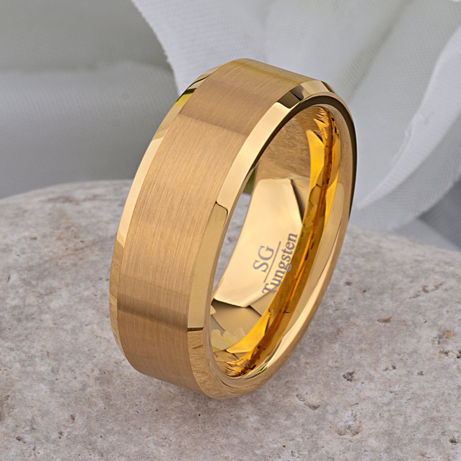 Yellow Gold Tungsten Ring with Brushed Surface - 8mm Width - TCR022