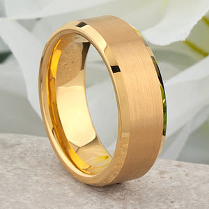 Yellow Gold Tungsten Ring with Brushed Surface - 8mm Width - TCR022
