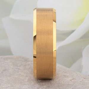 Yellow Gold Tungsten Ring with Brushed Surface - 8mm Width - TCR022