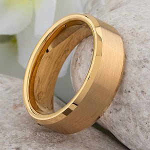 Yellow Gold Tungsten Ring with Brushed Surface - 8mm Width - TCR022