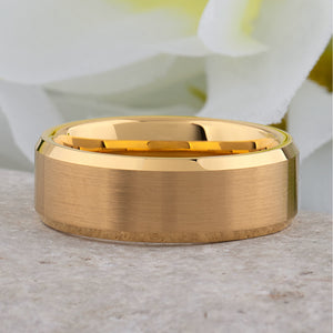 Yellow Gold Tungsten Ring with Brushed Surface - 8mm Width - TCR022