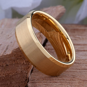 Yellow Gold Tungsten Ring with Brushed Surface - 8mm Width - TCR022