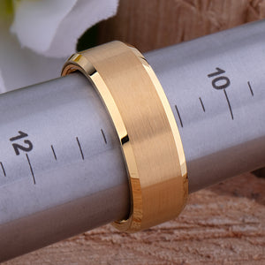 Yellow Gold Tungsten Ring with Brushed Surface - 8mm Width - TCR022
