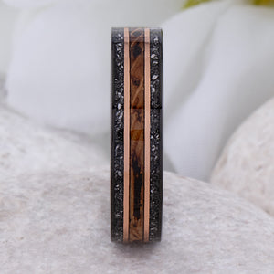 Whiskey Barrel Wood and Meteorite Black Tungsten Band - 6mm  - TCR025