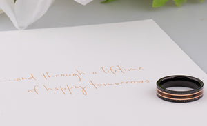 Whiskey Barrel Wood and Meteorite Black Tungsten Band - 6mm  - TCR025