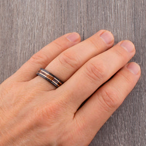 Whiskey Barrel Wood and Meteorite Black Tungsten Band - 6mm  - TCR025