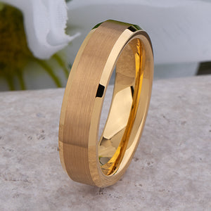 Yellow Gold Tungsten Ring with Brushed Surface - 6mm Width - TCR032