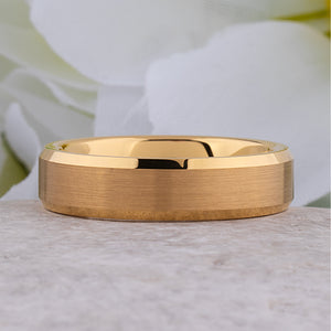 Yellow Gold Tungsten Ring with Brushed Surface - 6mm Width - TCR032