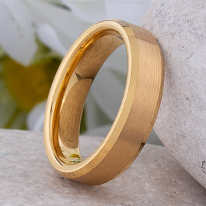 Yellow Gold Tungsten Ring with Brushed Surface - 6mm Width - TCR032