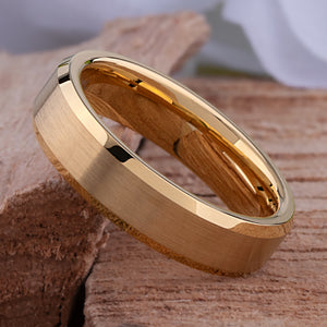 Yellow Gold Tungsten Ring with Brushed Surface - 6mm Width - TCR032
