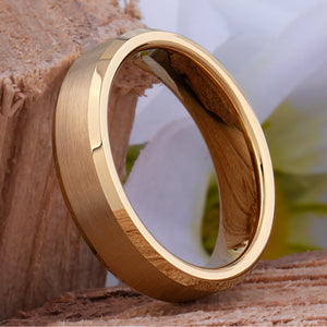 Yellow Gold Tungsten Ring with Brushed Surface - 6mm Width - TCR032