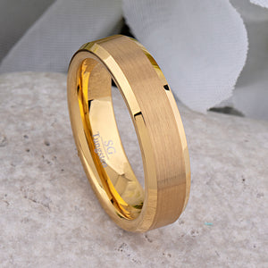 Yellow Gold Tungsten Ring with Brushed Surface - 6mm Width - TCR032