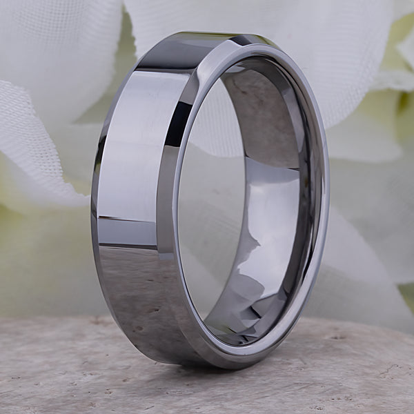 Silver Tungsten Men's Wedding Band 8mm Grey Carbon Fiber Ring Gift For shops Him