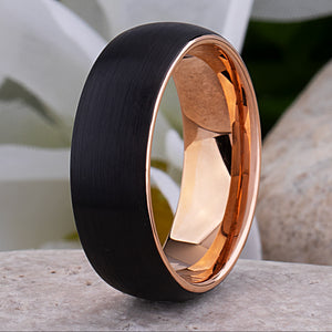 Black and Rose Gold Tungsten Ring - 8mm Width - TCR073