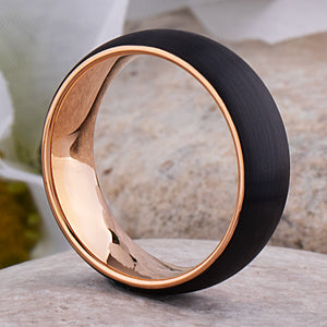 Black and Rose Gold Tungsten Ring - 8mm Width - TCR073