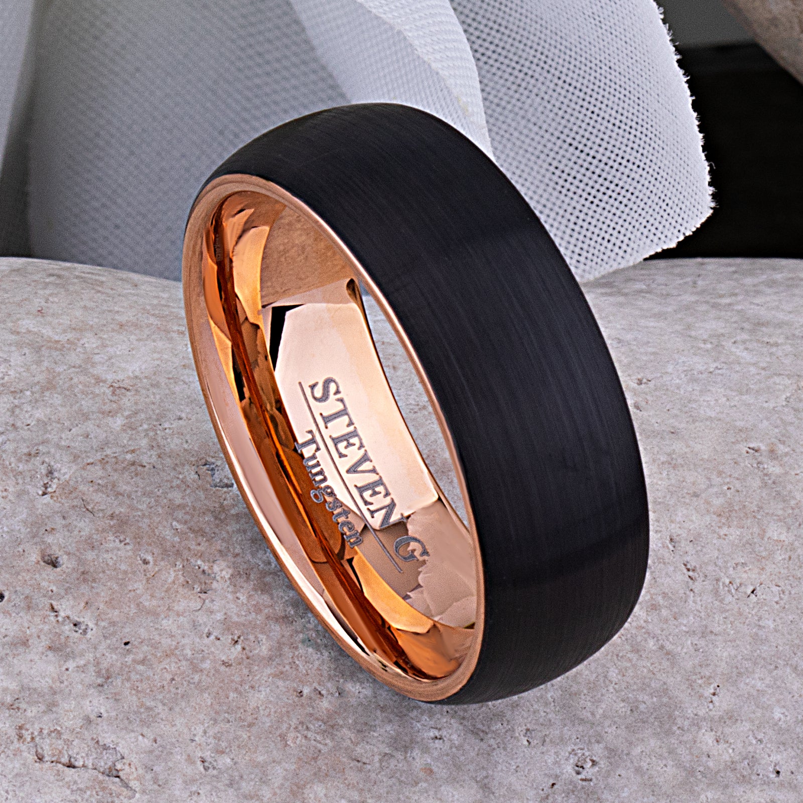 Black and Rose Gold Tungsten Ring - 8mm Width - TCR073