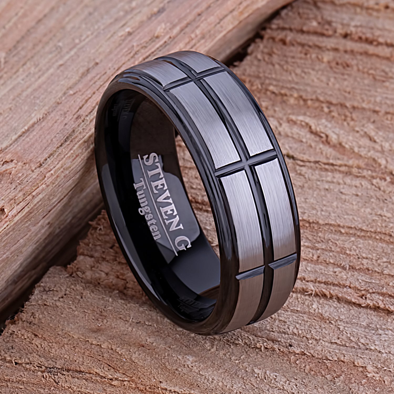 Men's Two-Tone Tungsten Ring - 8mm Width - TCR081