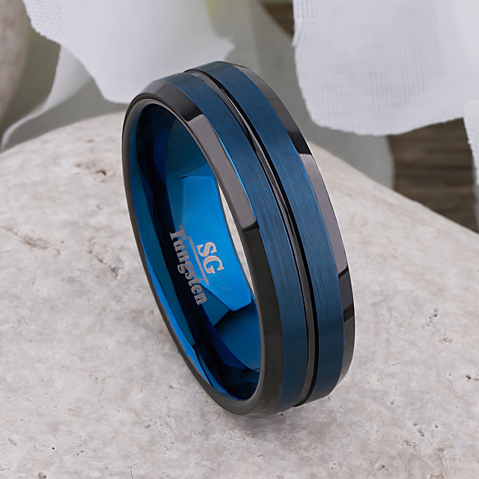 Blue with Black Tungsten Ring - 8mm Width