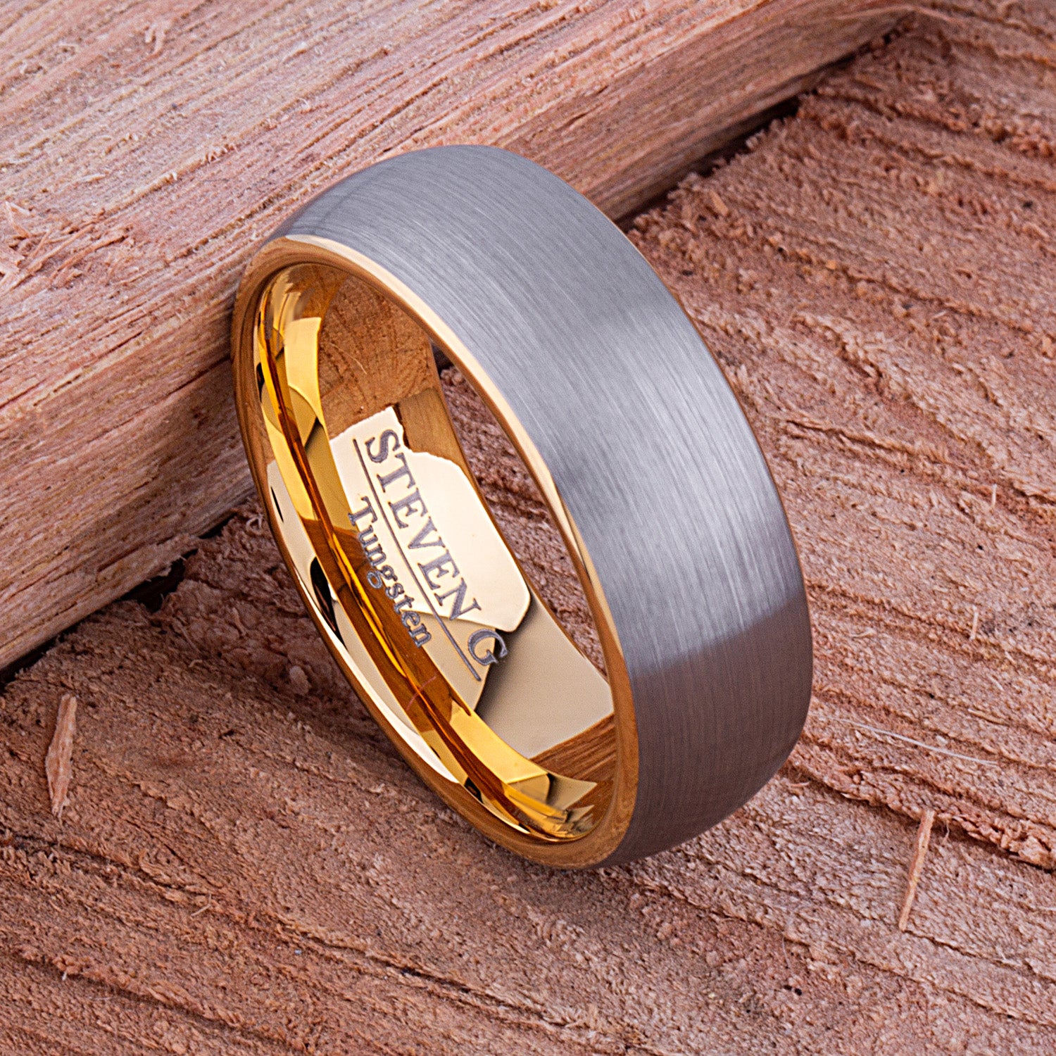 Tungsten Ring with Yellow Gold - 8mm Width - TCR104