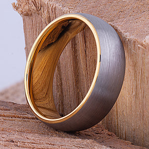Tungsten Ring with Yellow Gold - 8mm Width - TCR104