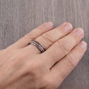 Tungsten Wedding Band 6mm: Whiskey Barrel Wood & Deer Antler Inlay - TCR107
