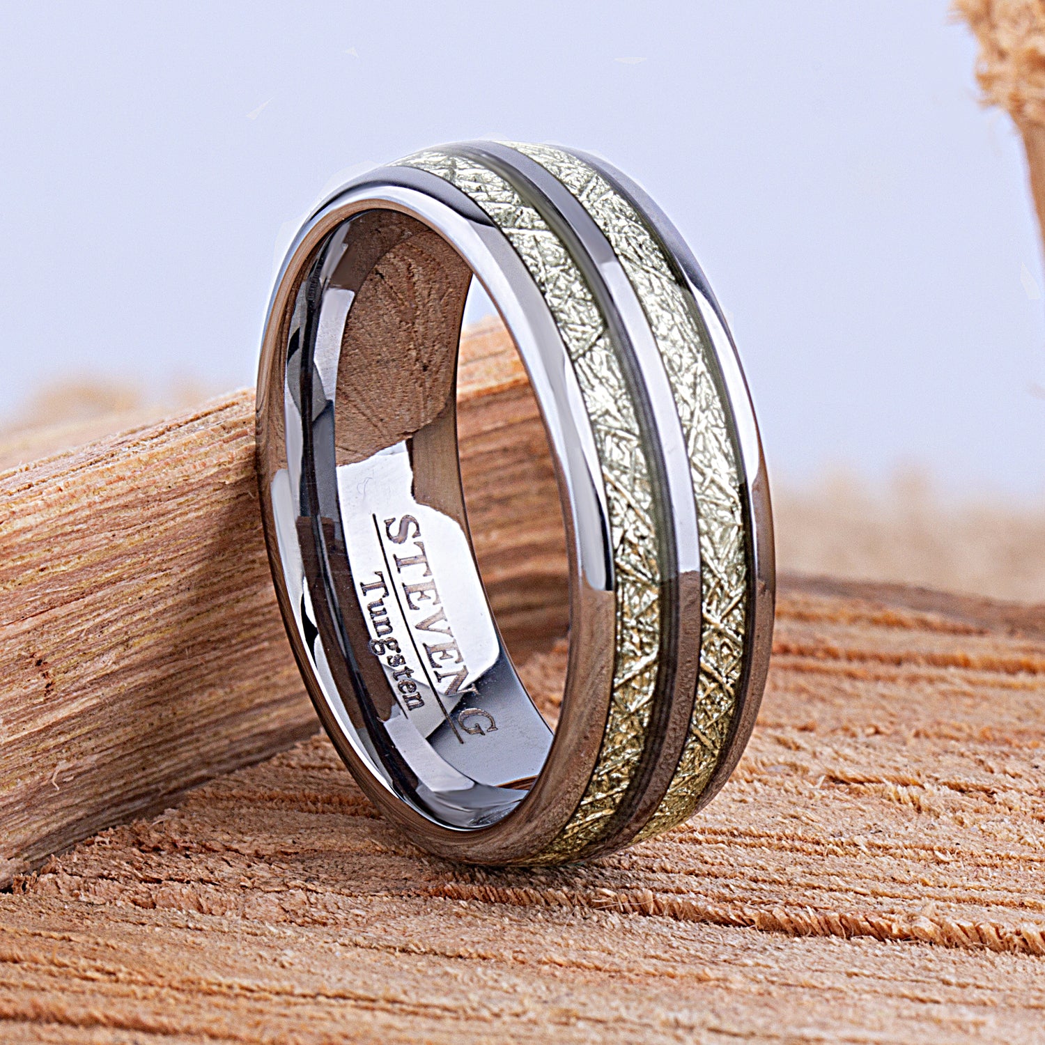 Tungsten Ring with Man Made Meteorite - 8mm Width - TCR123
