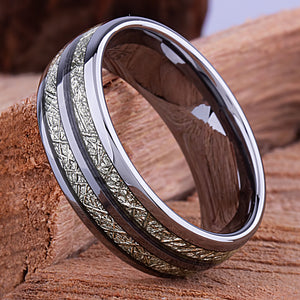 Tungsten Ring with Man Made Meteorite - 8mm Width - TCR123