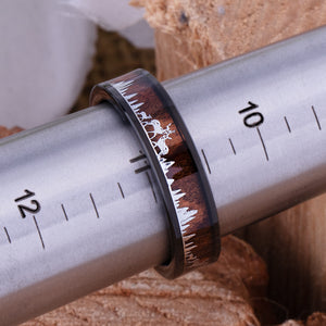 Tungsten Deer Family Ring with Natural Rosewood Inlay - 6mm Width - TCR125