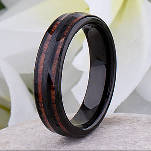 Black Tungsten and Koa Wood Inlay - 6mm Width - TCR132