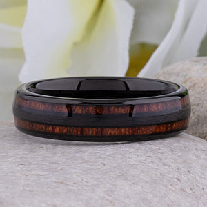 Black Tungsten and Koa Wood Inlay - 6mm Width - TCR132
