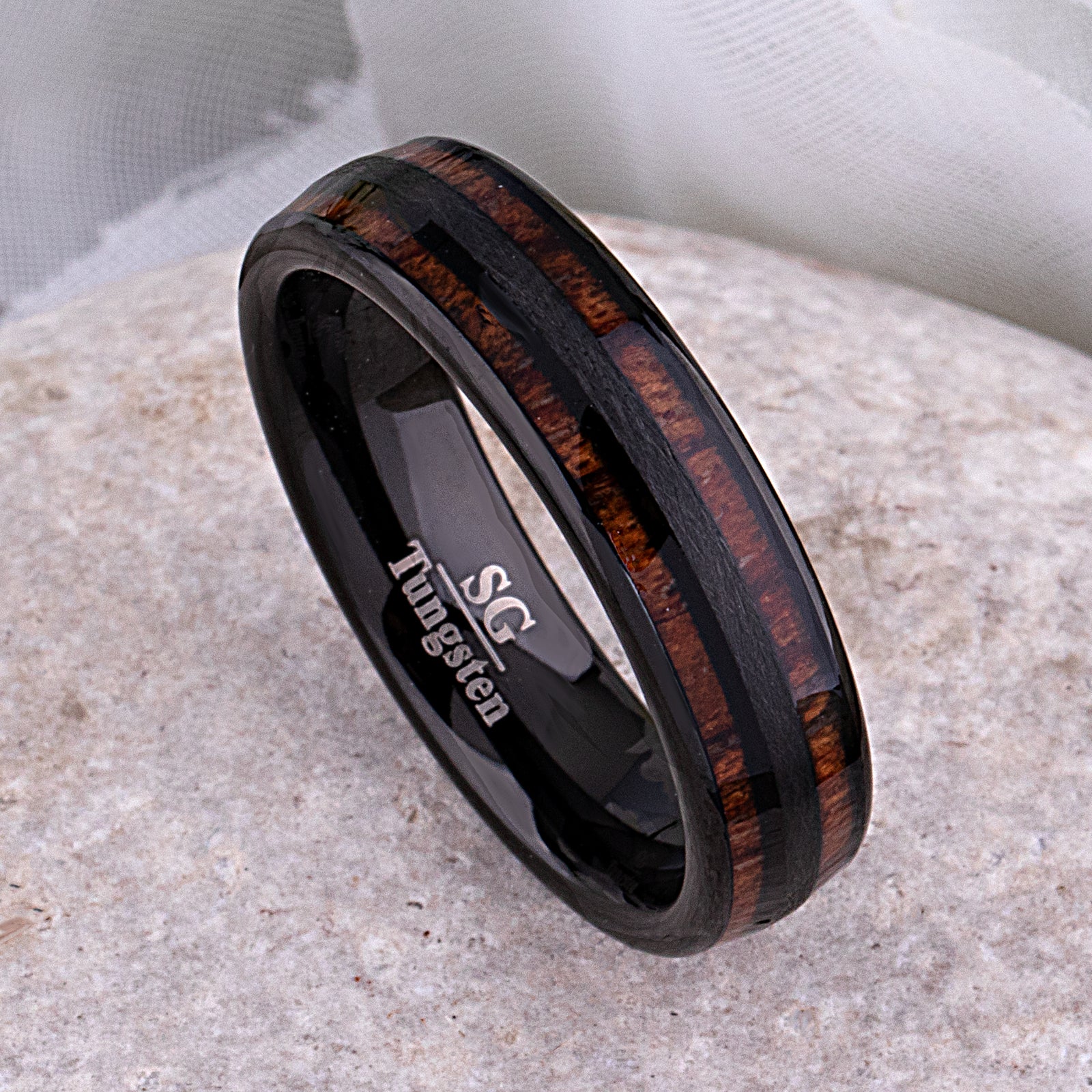 Black Tungsten and Koa Wood Inlay - 6mm Width - TCR132