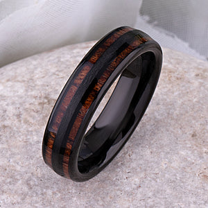 Black Tungsten and Koa Wood Inlay - 6mm Width - TCR132