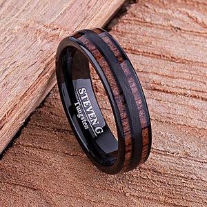 Black Tungsten and Koa Wood Inlay - 6mm Width - TCR132