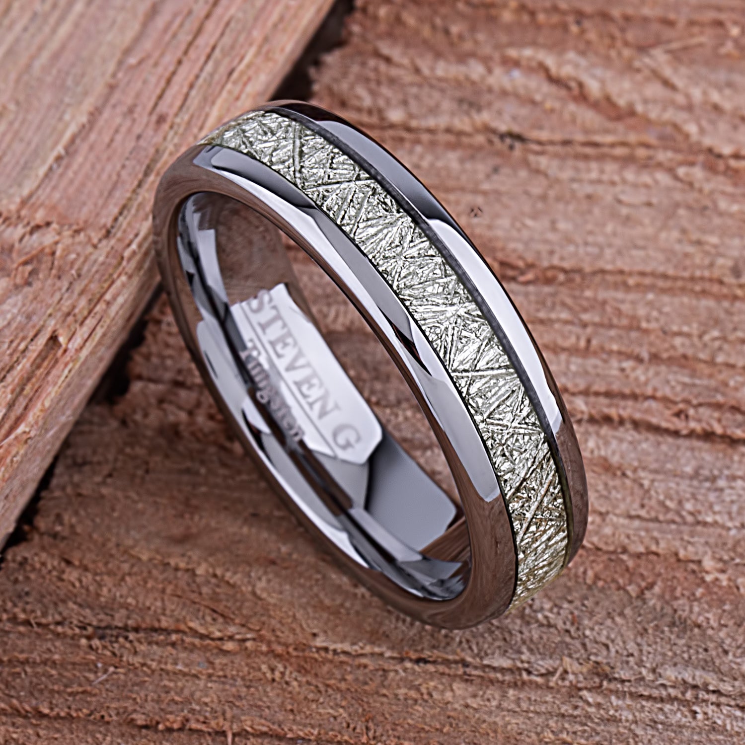  Tungsten Ring with Man-Made Meteorite - 6mm Width