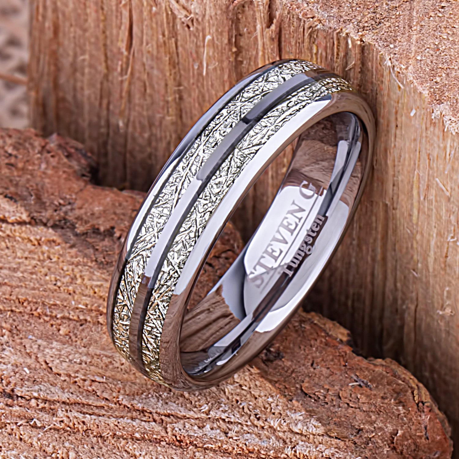 Tungsten Ring with Man-Made Meteorite - 6mm Width - TCR142