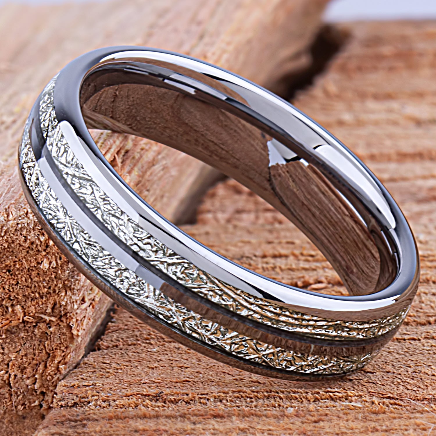 Tungsten Men's Wedding Ring with Man Made Meteorite 6mm Wide