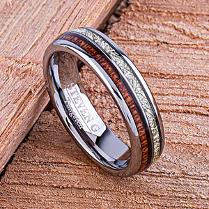 Tungsten with Sapele Wood and Man-Made Meteorite - 6mm Width - TCR146
