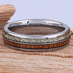 Tungsten with Sapele Wood and Man-Made Meteorite - 6mm Width - TCR146