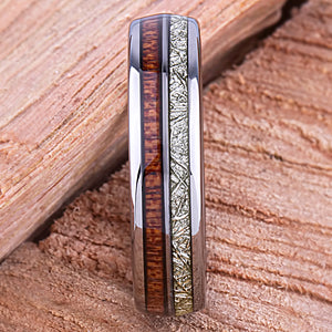 Tungsten with Sapele Wood and Man-Made Meteorite - 6mm Width - TCR146